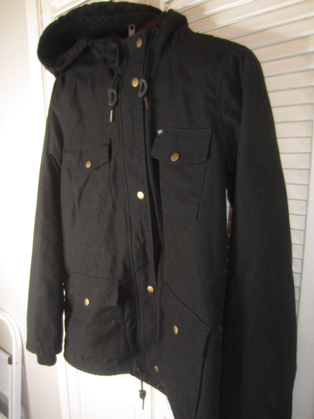 OBEY black fleece lined hooded jacket - Size Medium